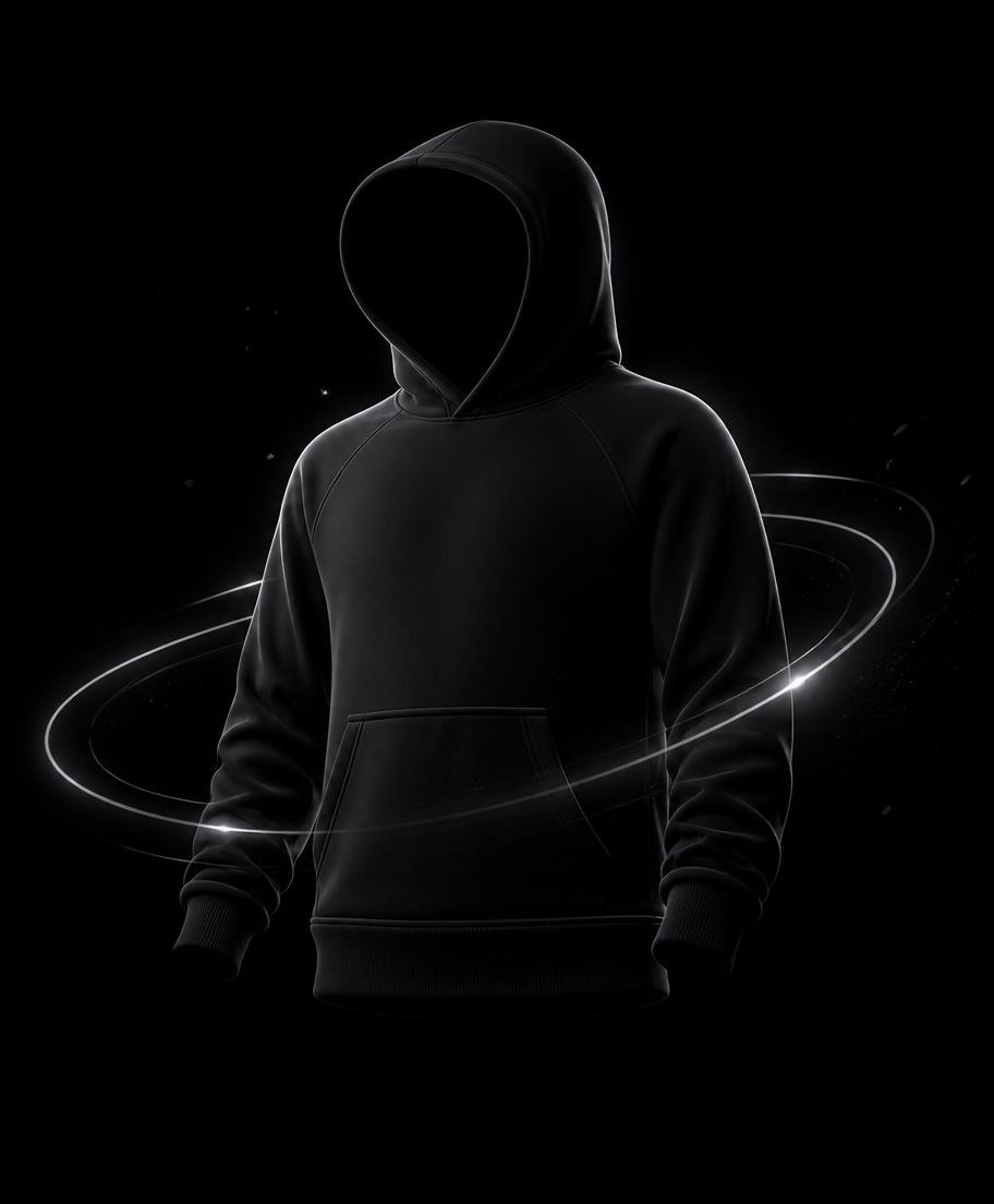 Floating black signature hoodie with orbital light ring